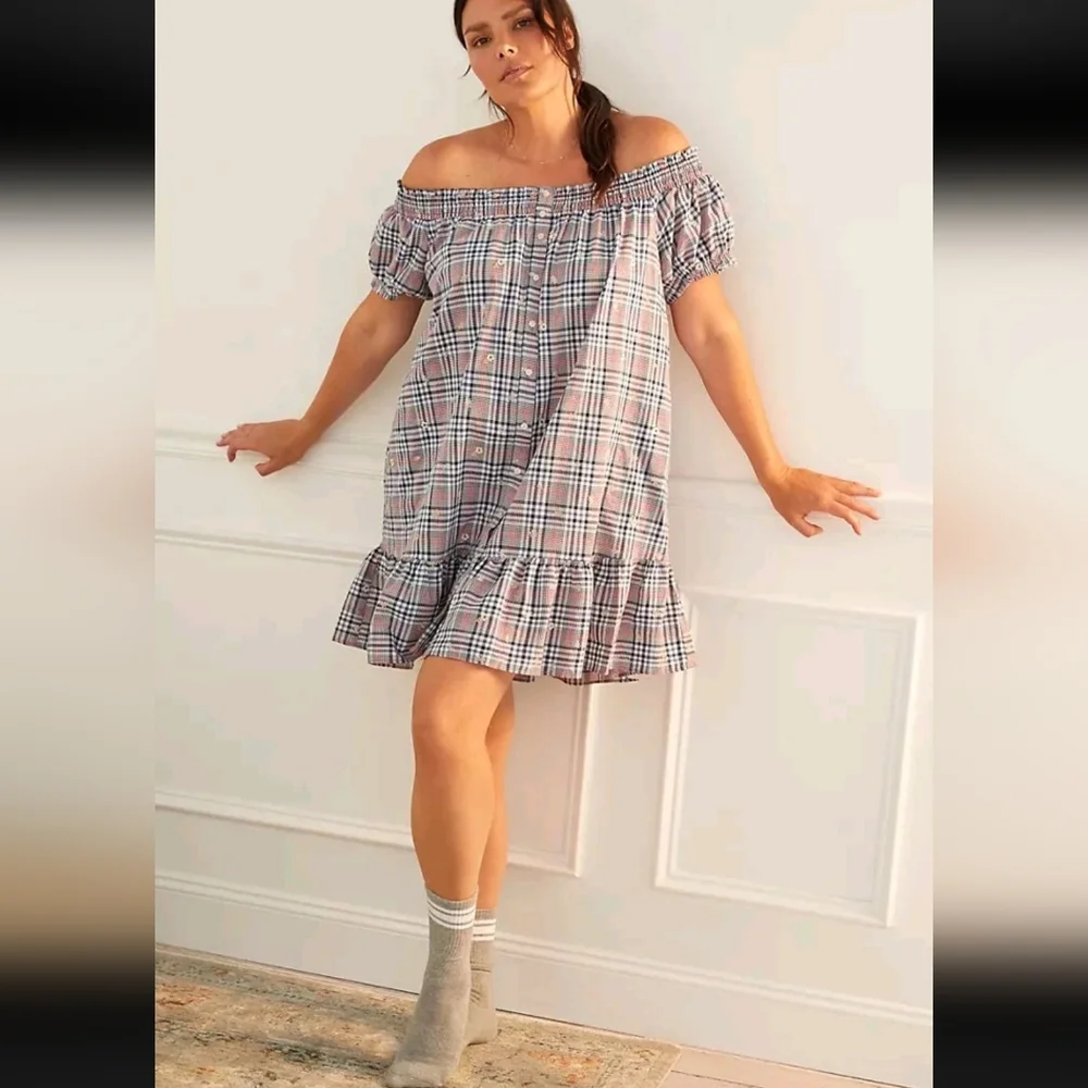 Anthropologie Plus Floral Embroidery Plaid Mini Dress - Picture 4 of 16